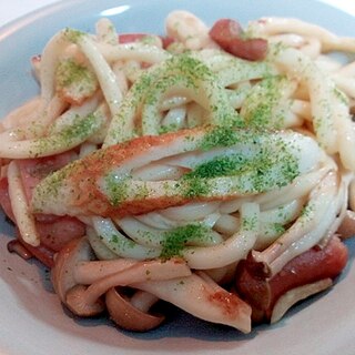 ウインナーと竹輪としめじの焼うどん